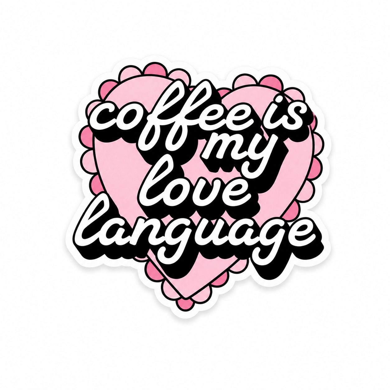 Coffee is my love language plastic add-on with pink heart design for compatible interchangeable badge reel bases