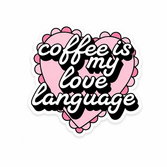 Coffee is my love language plastic add-on with pink heart design for compatible interchangeable badge reel bases