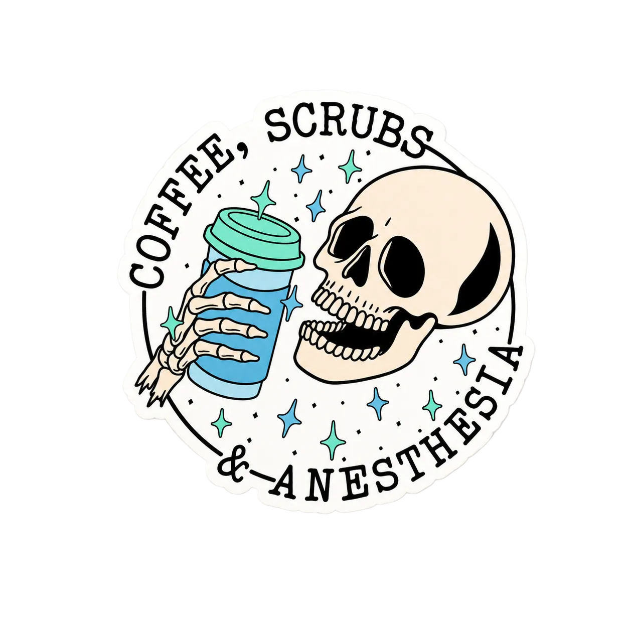 Coffee Scrubs and Anesthesia plastic add-on for compatible interchangeable badge reel bases
