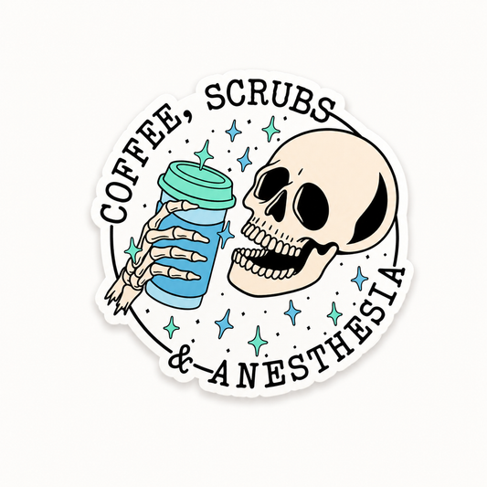 Coffee Scrubs and Anesthesia plastic add-on for compatible interchangeable badge reel bases
