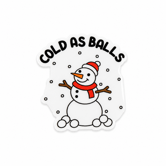 Cold As Balls plastic add-on with funny snowman winter design, compatible with interchangeable badge reel bases.