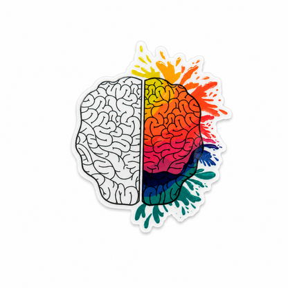 Colorful brain plastic add-on for compatible interchangeable badge reel bases with rainbow artistic design
