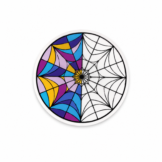 Colorful spider web plastic add-on with spooky cute aesthetic compatible with interchangeable badge reel bases for nurses and healthcare workers.