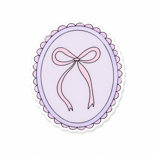 Coquette Bow plastic add-on featuring a delicate pink bow on a lilac background, compatible with interchangeable badge reel bases, cute nurse badge accessory and aesthetic healthcare worker accessory