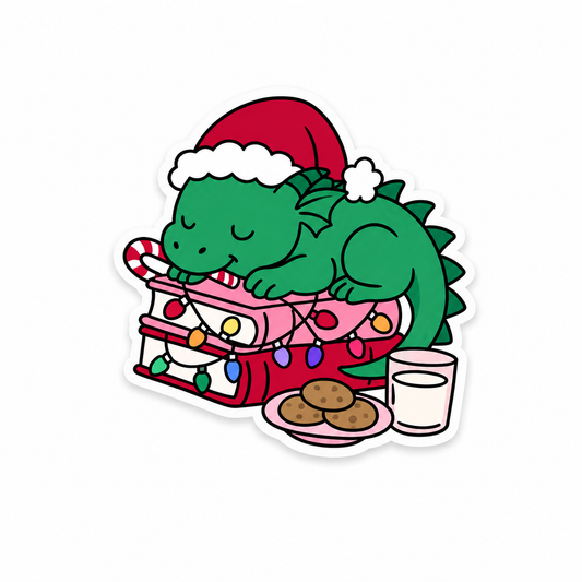 Cute sleepy Christmas dinosaur plastic add-on for compatible interchangeable badge reel bases