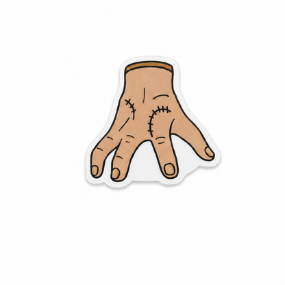 Creepy stitched hand plastic add-on with spooky Halloween aesthetic compatible with interchangeable badge reel bases for healthcare workers and nurses.