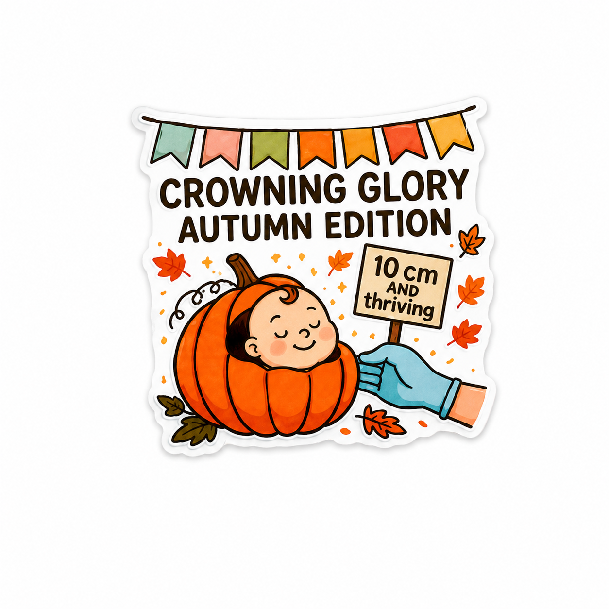 Crowning Glory Autumn Edition plastic add-on featuring pumpkin baby and fall leaves for compatible interchangeable badge reel bases