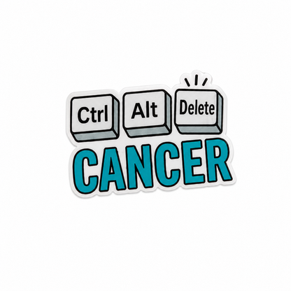 Ctrl Alt Delete Cancer plastic add-on with keyboard design and teal text, compatible with interchangeable badge reel bases