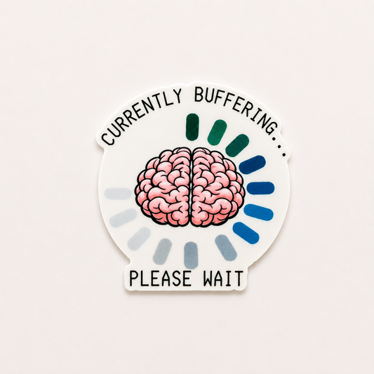 Funny currently buffering brain plastic add-on for badge reels designed for nurses and healthcare workers