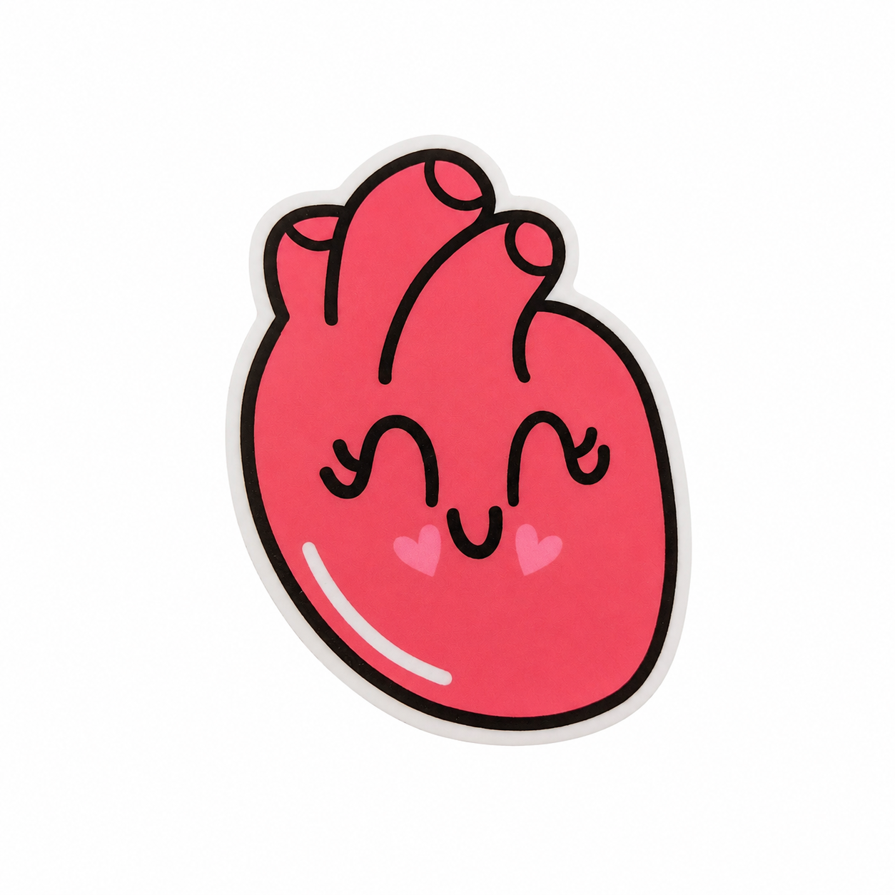 Cute anatomical heart plastic add-on with a smiling face and pink cheeks, compatible with interchangeable badge reel bases for cardiology nurses and healthcare workers.