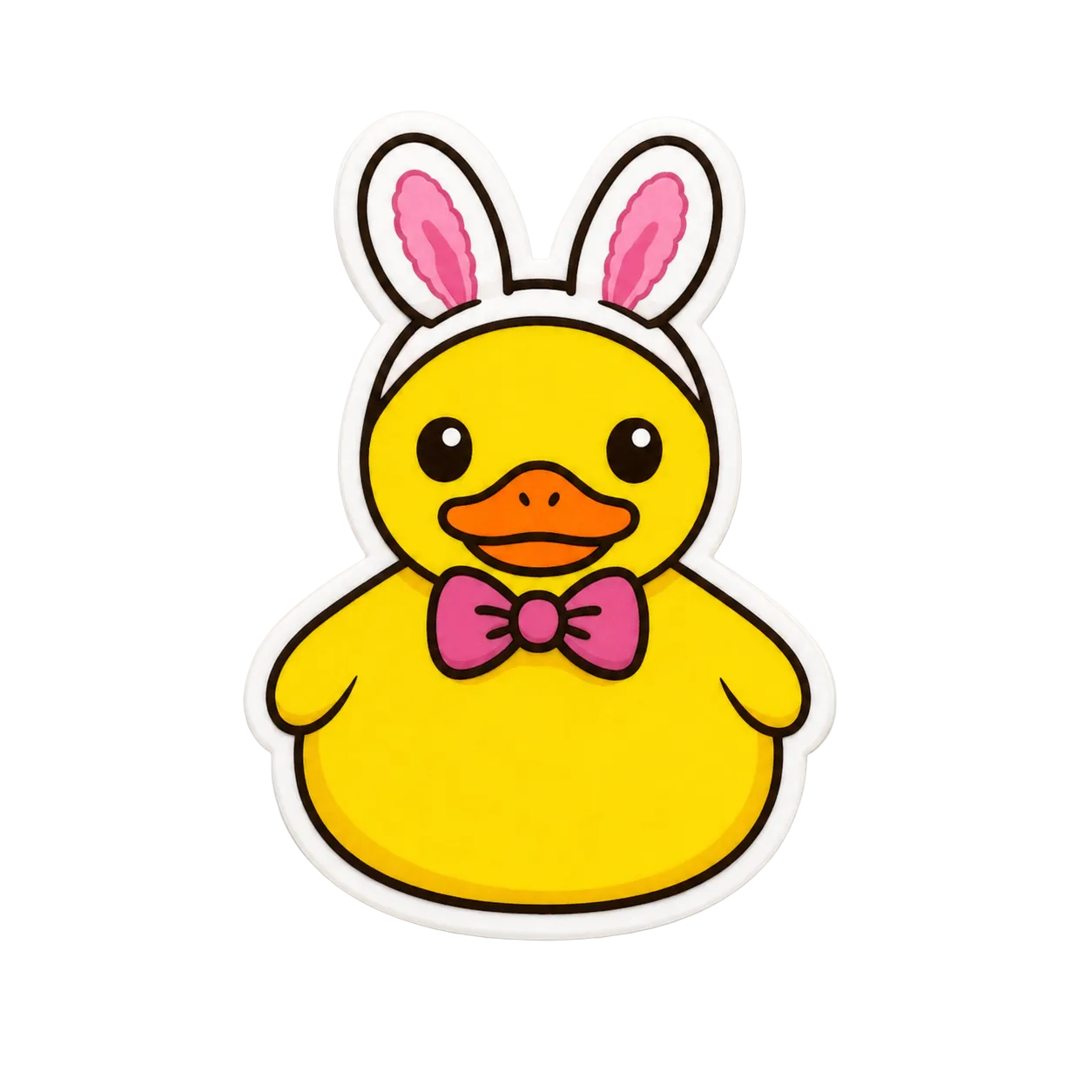 Cute duck plastic add-on with bunny ears and pink bow for compatible interchangeable badge reel bases
