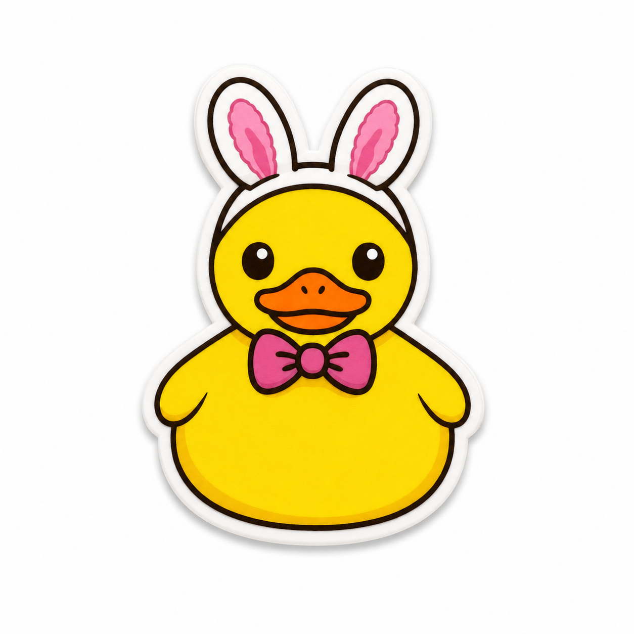 Cute duck plastic add-on with bunny ears and pink bow for compatible interchangeable badge reel bases
