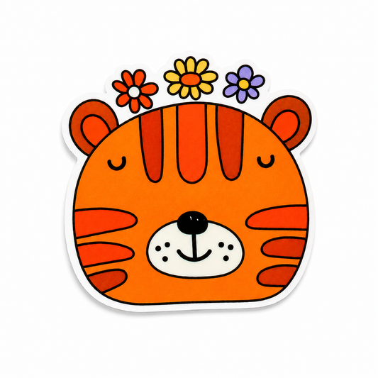 Cute floral tiger plastic add-on for badge reels with orange animal design for nurses and healthcare workers
