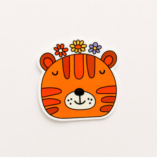 Cute floral tiger plastic add-on for badge reels with orange animal design for nurses and healthcare workers
