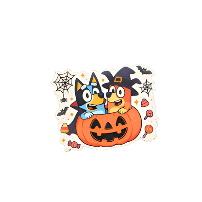 Cute Halloween pumpkin friends plastic add-on with cartoon animal characters and spooky festive details compatible with interchangeable badge reel bases