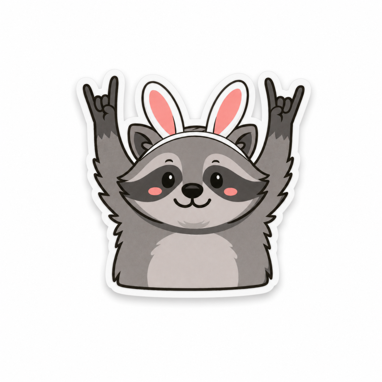 Cute raccoon plastic add-on for compatible interchangeable badge reel bases with bunny ears and pastel aesthetic
