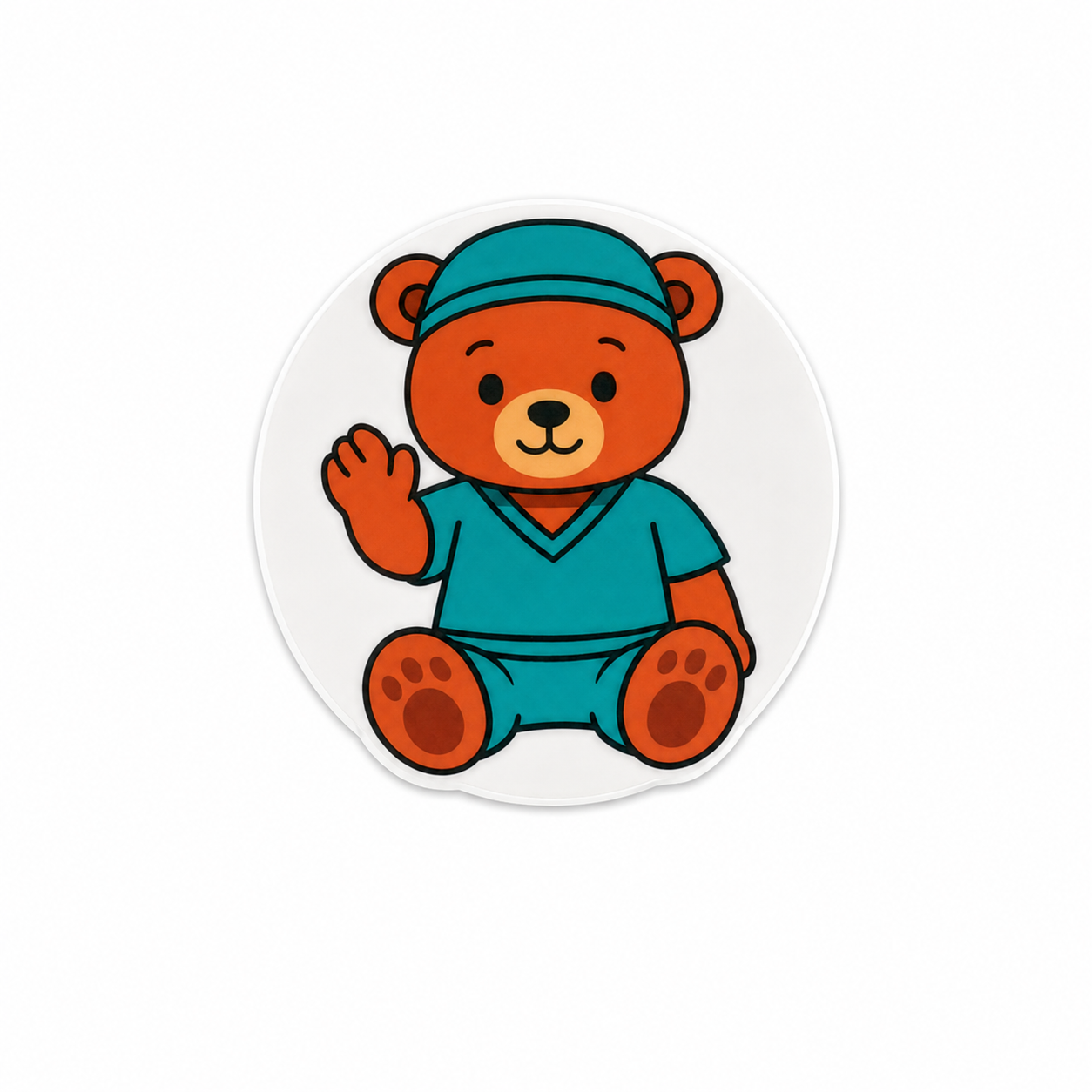 Cute scrub bear plastic add-on with teal healthcare outfit, designed as a cozy medical worker accessory compatible with interchangeable badge reel bases