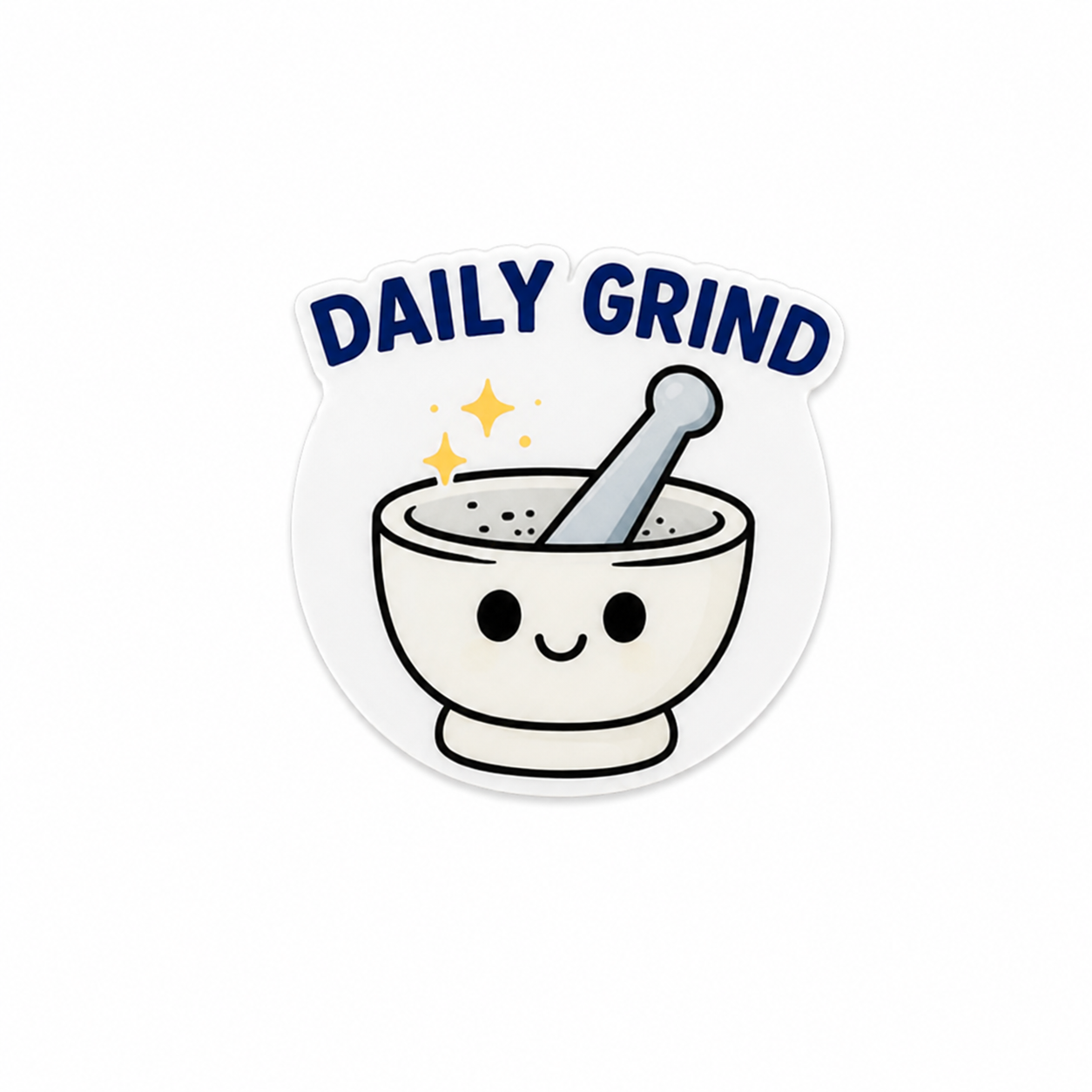 Daily Grind pharmacy plastic add-on with cute mortar and pestle design, made as a funny healthcare worker accessory compatible with interchangeable badge reel bases