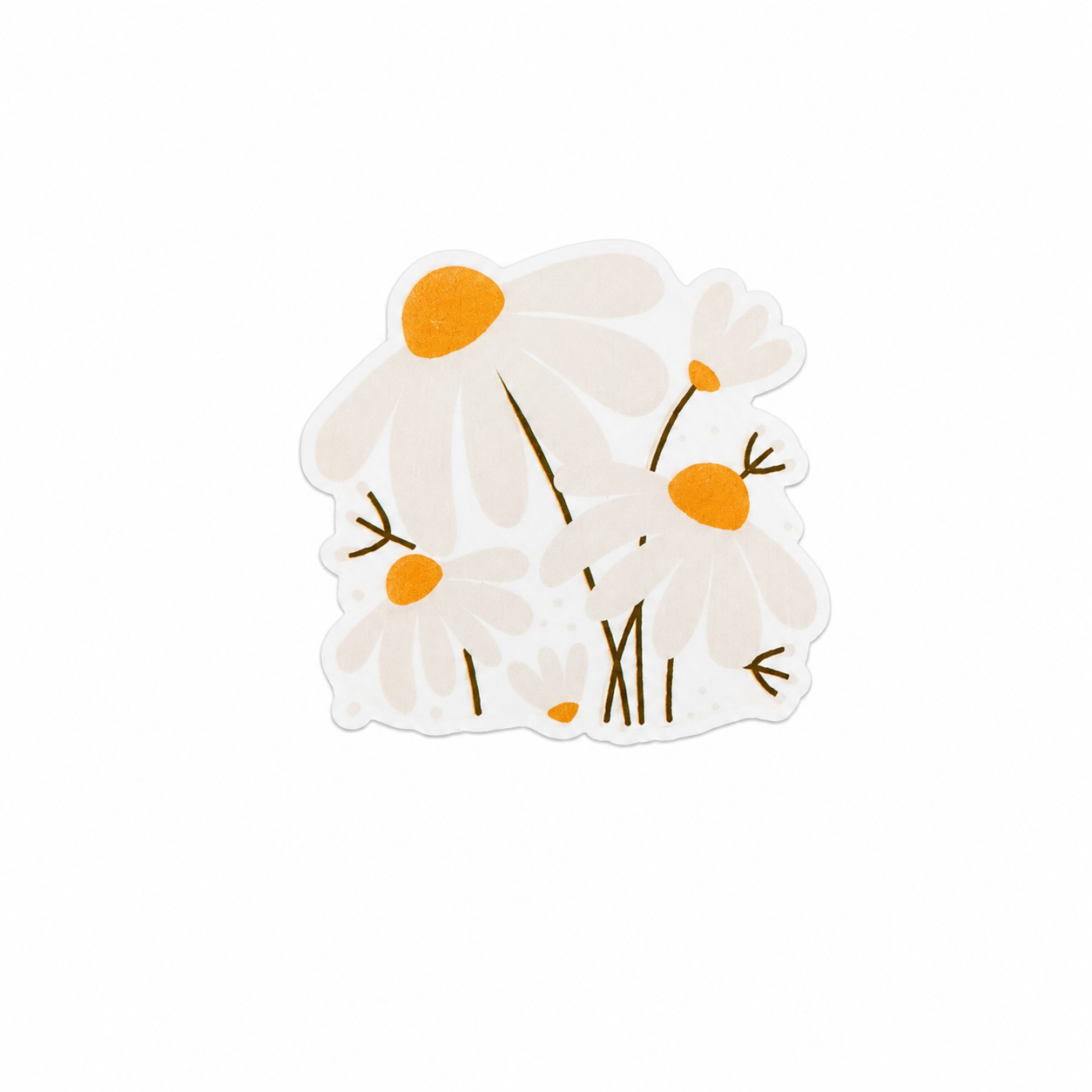 Daisy plastic add-on with white flowers and orange centers, compatible with interchangeable badge reel bases for cute floral work accessories.