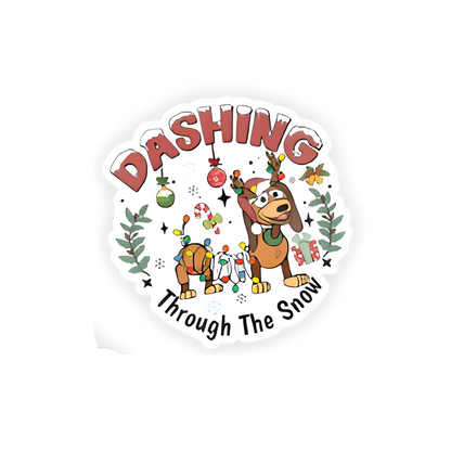 Dashing Through The Snow plastic add-on with festive dachshund and Christmas lights design for compatible interchangeable badge reel bases