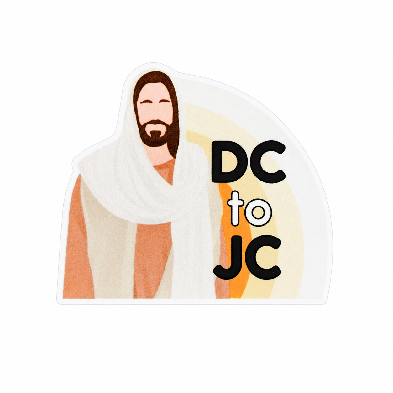 DC to JC plastic add-on featuring an illustration of Jesus and faith-based design, compatible with interchangeable badge reel bases, Christian healthcare worker accessory.