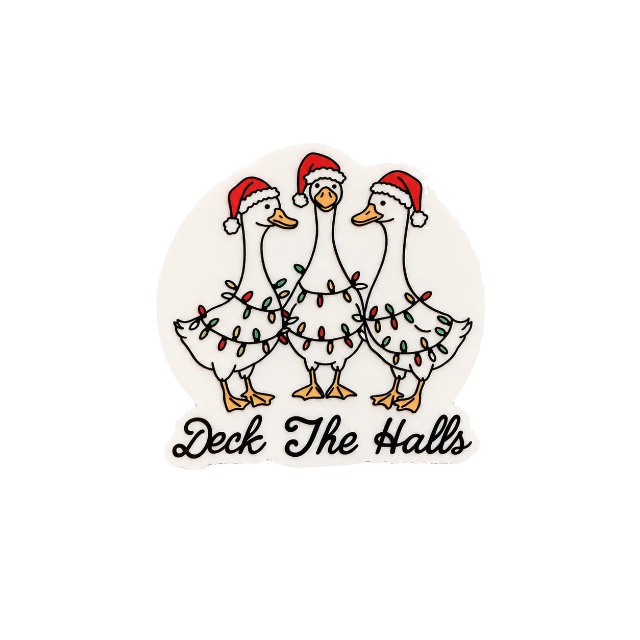 Festive goose themed plastic add-on for badge reels with Christmas lights and Santa hats for healthcare workers