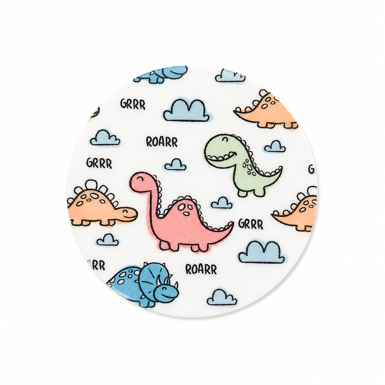 Dinosaur hard board add-on featuring cute pastel dinosaurs and clouds, compatible with interchangeable badge reel bases for dino lovers and teachers.