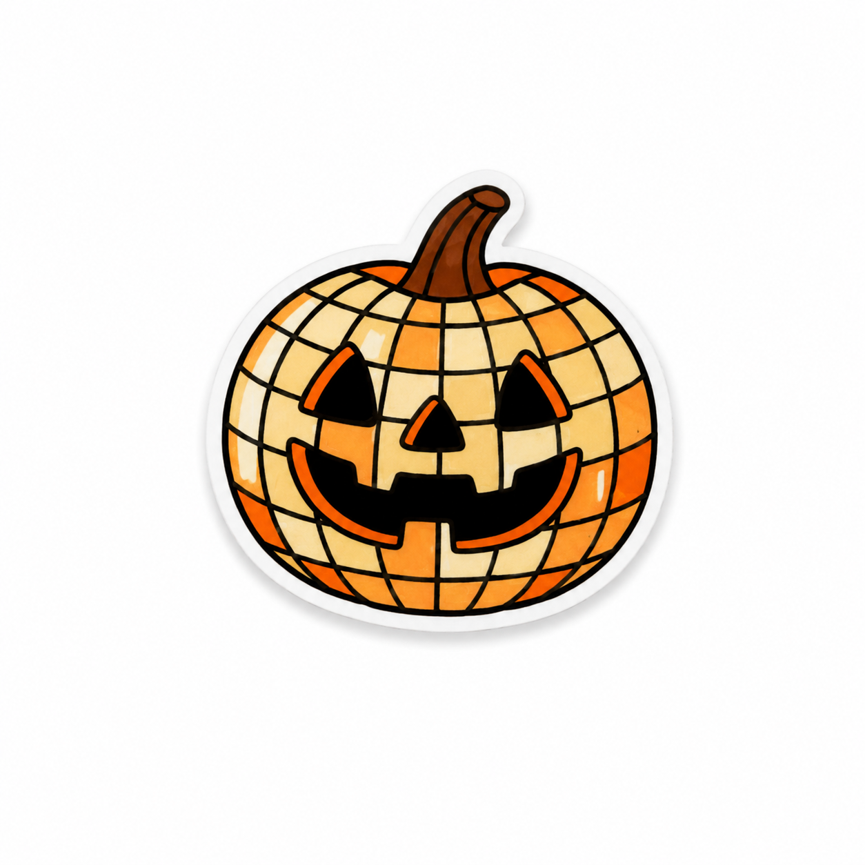 Disco pumpkin plastic add-on with a cozy Halloween fall aesthetic compatible with interchangeable badge reel bases