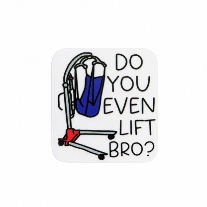 DO YOU EVEN LIFT BRO plastic add-on featuring a patient lift design, compatible with interchangeable badge reel bases, funny healthcare worker and nurse accessory.