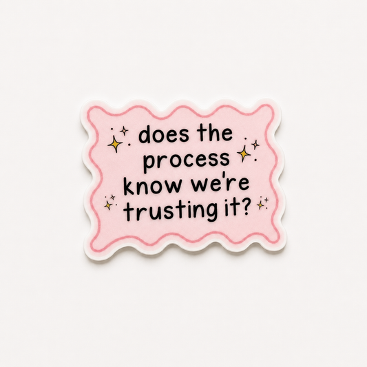 Funny pastel quote plastic add-on for badge reels featuring “does the process know we’re trusting it?”