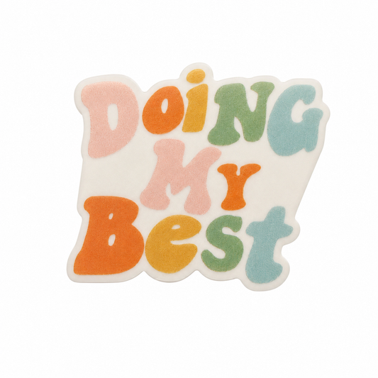 Doing My Best plastic add-on with pastel retro lettering, compatible with interchangeable badge reel bases for a positive and uplifting work accessory.