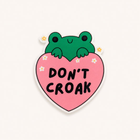 Don’t Croak frog plastic add-on for compatible interchangeable badge reel bases with pink heart design
