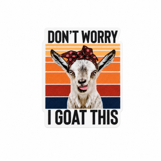 DON’T WORRY I GOAT THIS plastic add-on with cute goat and retro striped background, compatible with interchangeable badge reel bases, funny goat lover work accessory.