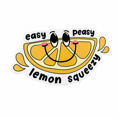 Easy Peasy Lemon Squeezy plastic add-on with cute smiling lemon design, compatible with interchangeable badge reel bases for funny work accessory style.