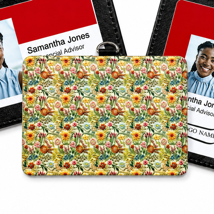 Embroidered Flowers | ID Badge Holder