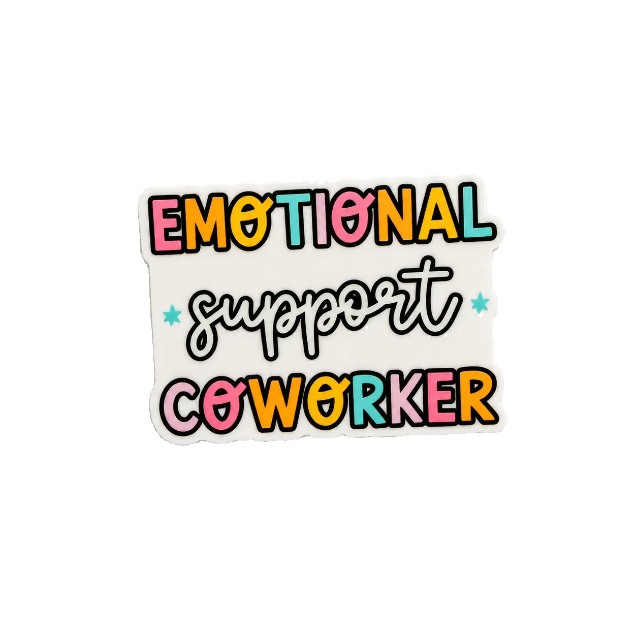 Funny emotional support coworker plastic add-on for badge reels with colorful pastel lettering