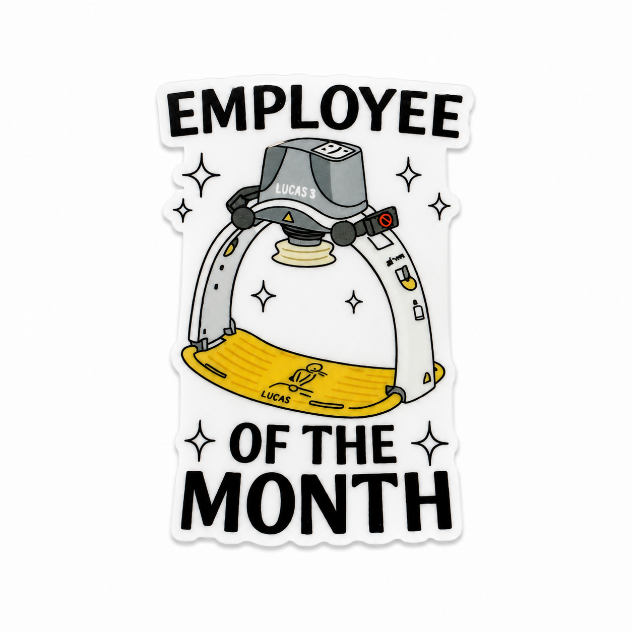 Plastic add-on featuring an EMPLOYEE OF THE MONTH patient lift design, compatible with interchangeable badge reel bases, funny healthcare worker and nurse accessory