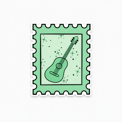 Era Debut plastic add-on with green guitar design for compatible interchangeable badge reel bases