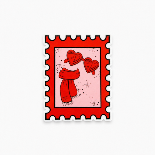 Era Red plastic add-on with red scarf and heart sunglasses design for compatible interchangeable badge reel bases