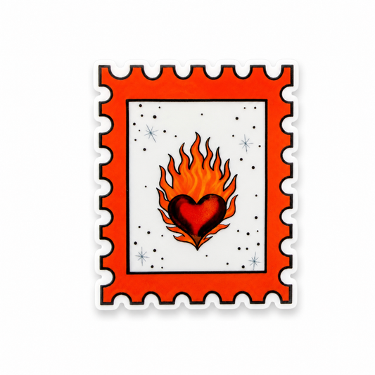 Flaming heart stamp plastic add-on for compatible interchangeable badge reel bases