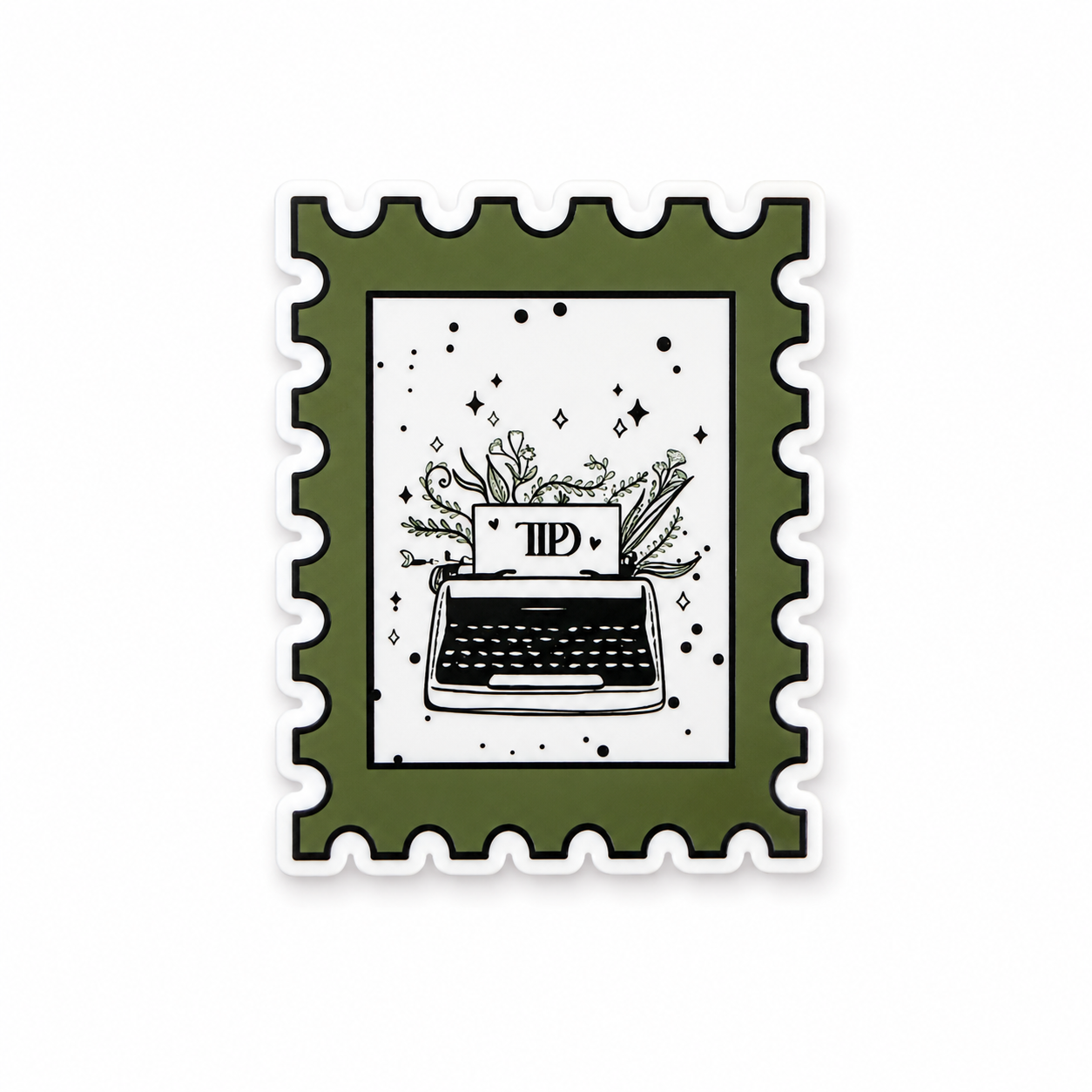 Era Tortured Poets plastic add-on with vintage typewriter design for compatible interchangeable badge reel bases
