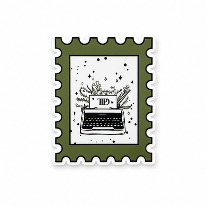 Era Tortured Poets plastic add-on with vintage typewriter design for compatible interchangeable badge reel bases