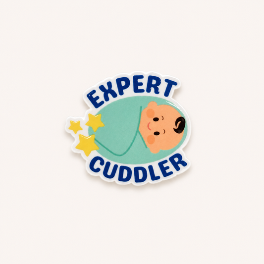 Expert Cuddler baby plastic add-on for compatible interchangeable badge reel bases with cute newborn design