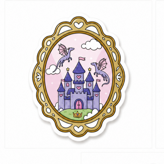 Fantasy castle plastic add-on with dragons and pastel fairytale design for compatible interchangeable badge reel bases