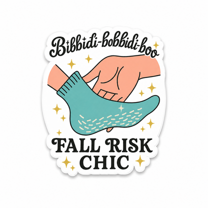 Fall Risk Chic plastic add-on for compatible interchangeable badge reel bases
