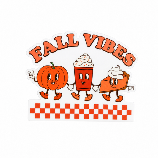 FALL VIBES plastic add-on with pumpkin, fall drink, and pumpkin pie design, compatible with interchangeable badge reel bases.