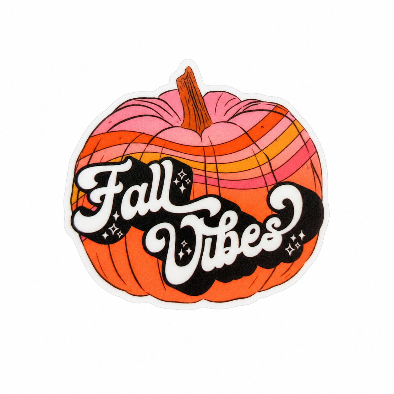 Fall Vibes plastic add-on featuring a retro orange and pink pumpkin design with vintage lettering, compatible with interchangeable badge reel bases.