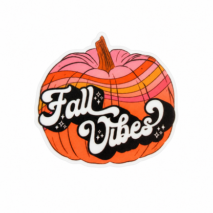 Fall Vibes plastic add-on featuring a retro orange and pink pumpkin design with vintage lettering, compatible with interchangeable badge reel bases.