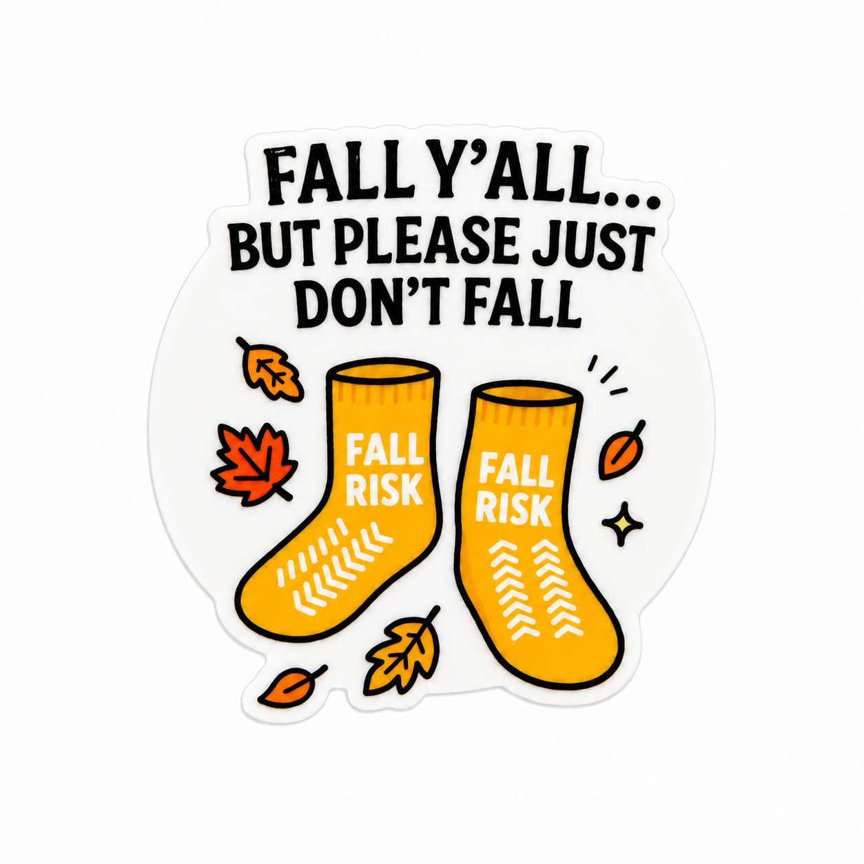 Funny fall-themed plastic add-on for badge reels with fall risk socks design for nurses and healthcare workers