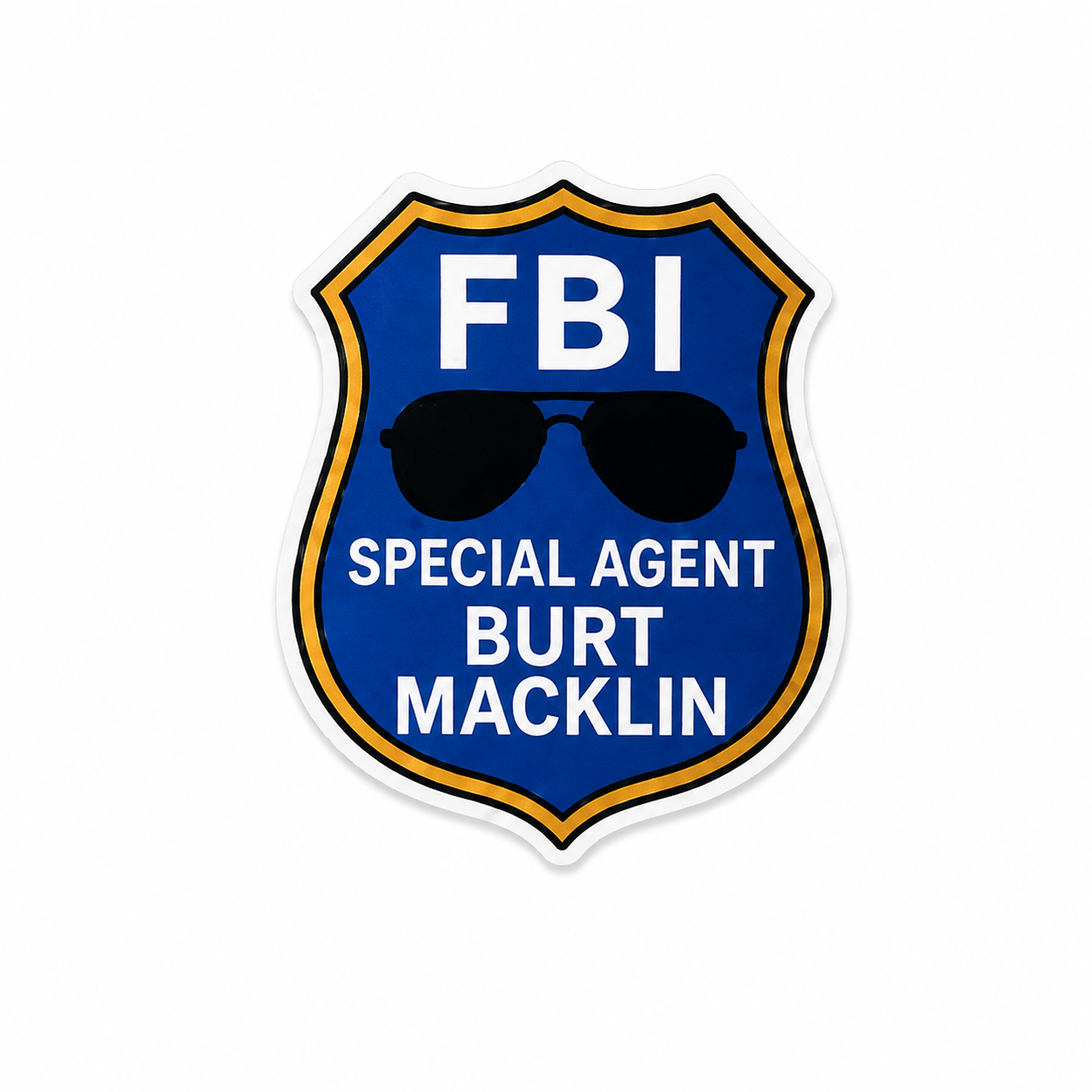 FBI Special Agent Burt Macklin plastic add-on featuring a funny detective badge inspired design for compatible interchangeable badge reel bases, humorous healthcare worker accessory